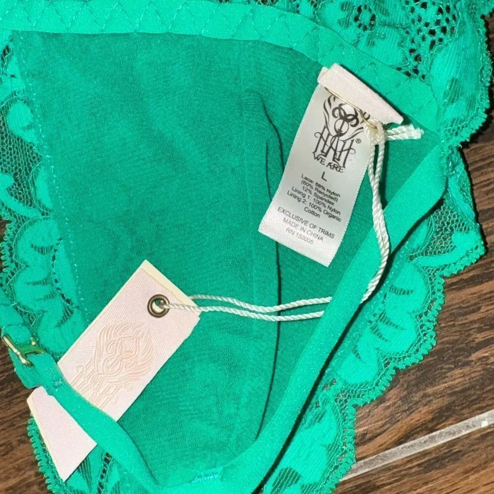 WE ARE HAH CHASE HAHROUND LACE TEDDY IN EMERALD NWT SZ L